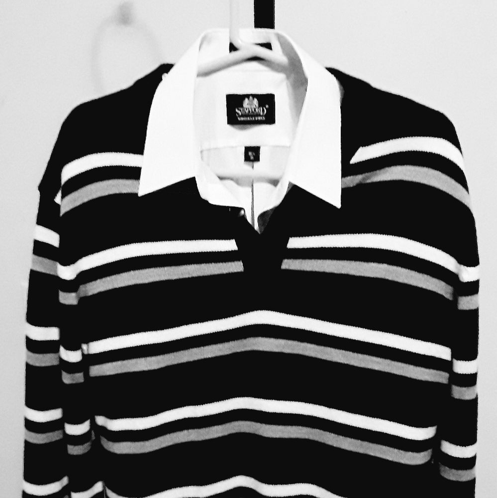 NY Empire Sweater & White Dress Shirt.
